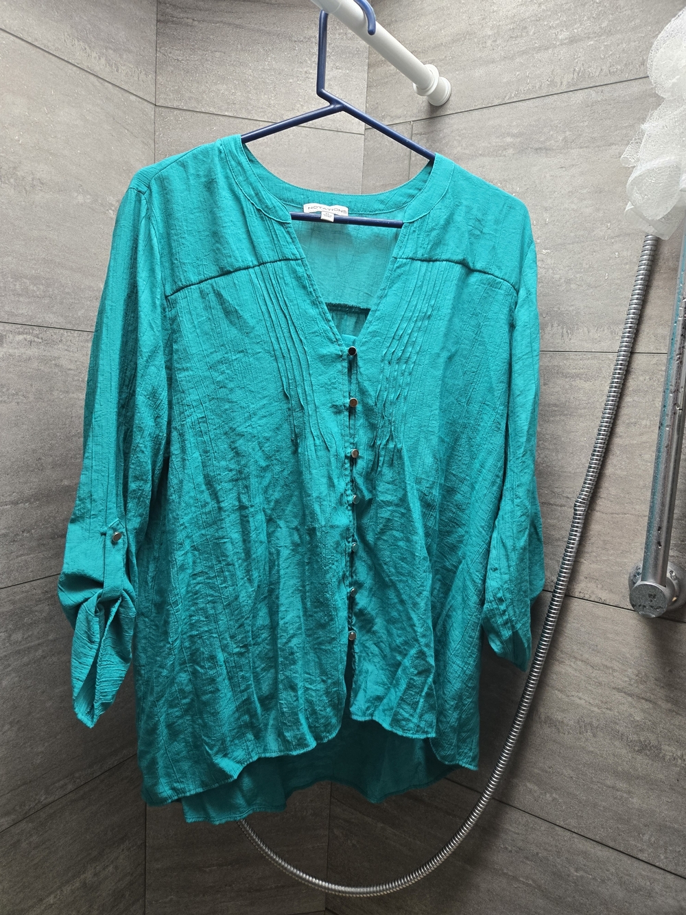 Lightweight Teal Pintuck Button Tunic Top